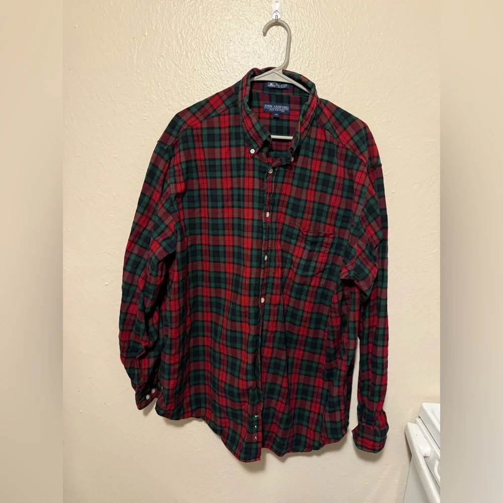 John Ashford Red and Green Plaid Shirt